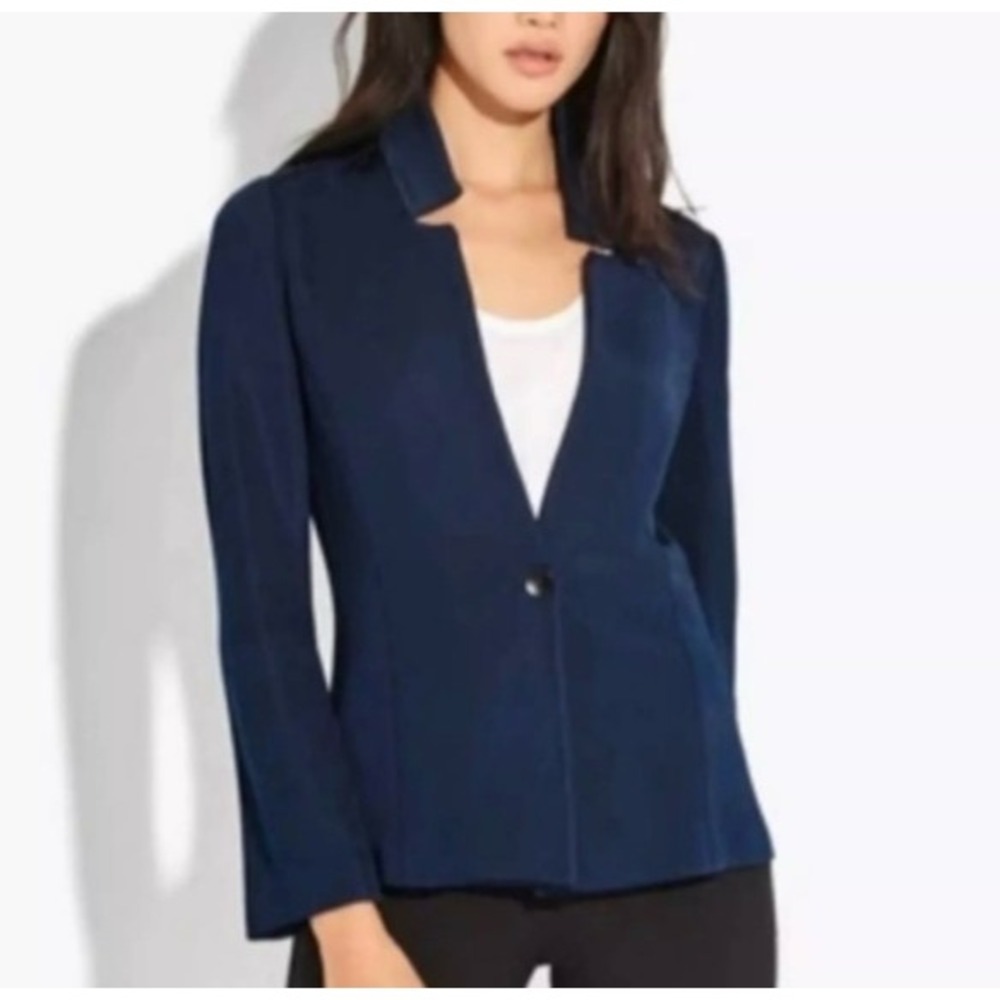 AYR Navy Blue Ribbed 'The Slinky' Blazer Knit Stretch Women's 6 French Chic